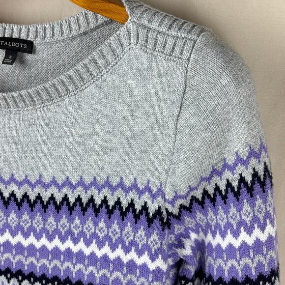 Talbots Size Small Zig Zag Fair Isle Sweater - Purple Grey Black Side Split Hem - Picture 3 of 12